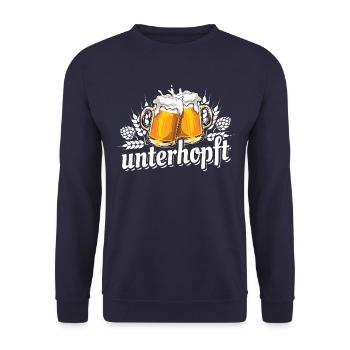 Unterhopft - Biergläser - Biertrinker Spruch - Unisex Pullover - Navy - Vorne - Alina (178cm) & Michal (187cm)