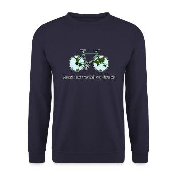 Weltweit Biking - Planet und Fahrrad Bike Velo - Unisex Pullover - Navy - Vorne - Alina (178cm) & Michal (187cm)