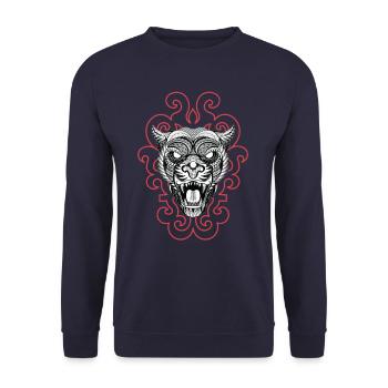 Tribal line Art Tiger - Unisex Pullover - Navy - Vorne - Alina (178cm) & Michal (187cm)