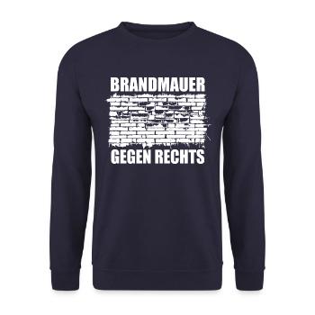 Brandmauer - Gegen Rechts, gegen Hetze - Unisex Pullover - Navy - Vorne - Alina (178cm) & Michal (187cm)