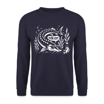Stör ich? Hausen - Angler Spruch - Geschenk - Unisex Pullover - Navy - Vorne - Alina (178cm) & Michal (187cm)