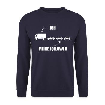 Ich und meine Follower - LKW - Stau - Unisex Pullover - Navy - Vorne - Alina (178cm) & Michal (187cm)