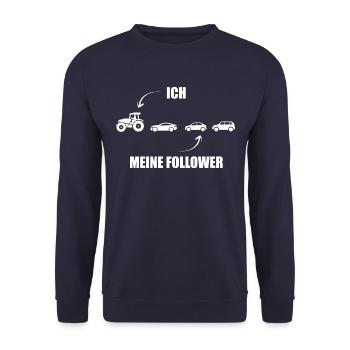 Ich und meine Follower - Traktor - Stau - Unisex Pullover - Navy - Vorne - Alina (178cm) & Michal (187cm)