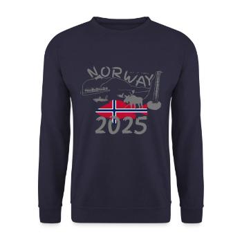 Norwegen 2025 Rotbarsch mit Bergen und Elch Angeln - Unisex Pullover - Navy - Vorne - Alina (178cm) & Michal (187cm)