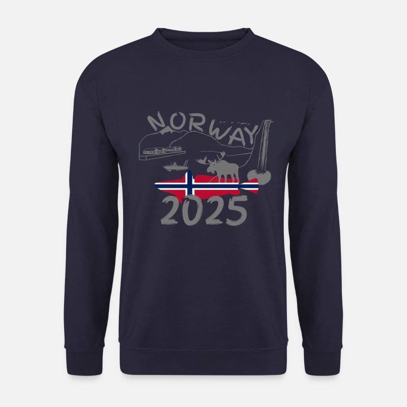 Norwegen 2025 Seehecht mit Bergen und Elch Angeln - Unisex Pullover - Navy