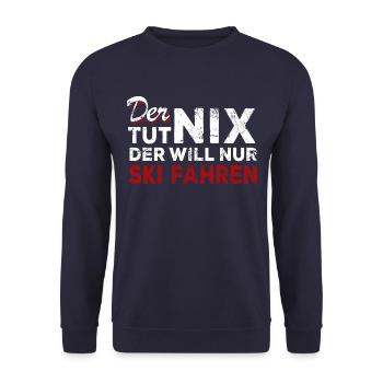 Der tut nix der will nur Ski Fahren - Spruch - Unisex Pullover - Navy - Vorne - Alina (178cm) & Michal (187cm)