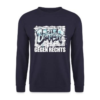 Brandmauer - Gegen Rechts, gegen Hetze - Unisex Pullover - Navy - Vorne - Alina (178cm) & Michal (187cm)