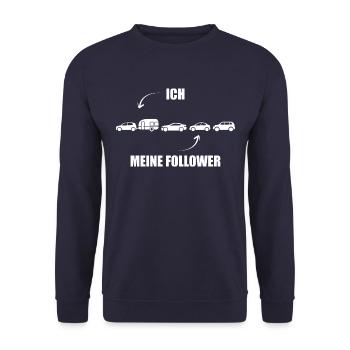 Ich und meine Follower - Wohnwagen - Stau - Unisex Pullover - Navy - Vorne - Alina (178cm) & Michal (187cm)