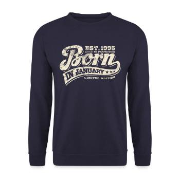 Born in January 1995 - Geburtstag - Geschenk - Unisex Pullover - Navy - Vorne - Alina (178cm) & Michal (187cm)