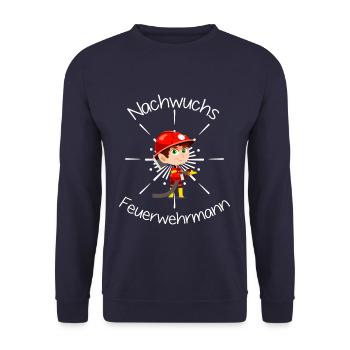 Nachwuchs Feuerwehrmann - Junge Kind Teenager - Unisex Pullover - Navy - Vorne - Alina (178cm) & Michal (187cm)