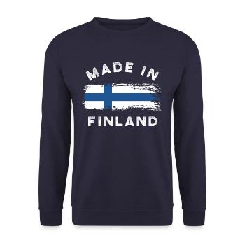 Made in Finland - Finnland Flagge - Unisex Pullover - Navy - Vorne - Alina (178cm) & Michal (187cm)