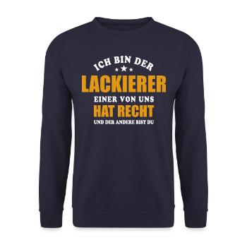 Ich bin der Lackierer - einer von uns hat Recht - Unisex Pullover - Navy - Vorne - Alina (178cm) & Michal (187cm)