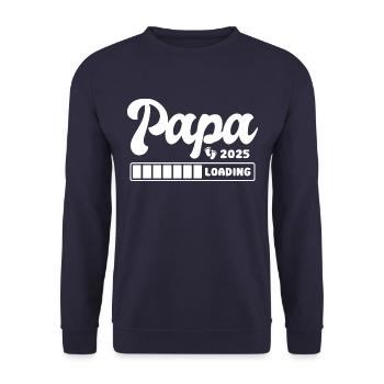 Papa 2025 loading - Schwangerschaft - Geschenk - Unisex Pullover - Navy - Vorne - Alina (178cm) & Michal (187cm)