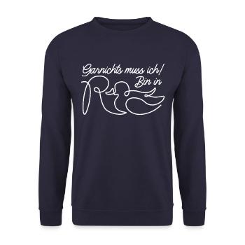 Garnichts muss ich! Bin in Rente - Rente Ente - Unisex Pullover - Navy - Vorne - Alina (178cm) & Michal (187cm)