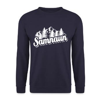 Samnaun - Wald und Berge Wandern Erholung - Unisex Pullover - Navy - Vorne - Alina (178cm) & Michal (187cm)