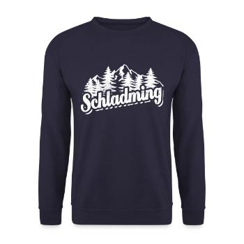 Schladming - Wald und Berge Wandern Erholung - Unisex Pullover - Navy - Vorne - Alina (178cm) & Michal (187cm)