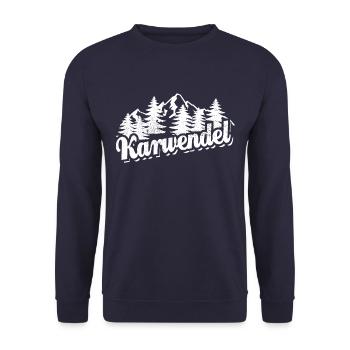 Karwendel - Wald und Berge Wandern Erholung - Unisex Pullover - Navy - Vorne - Alina (178cm) & Michal (187cm)