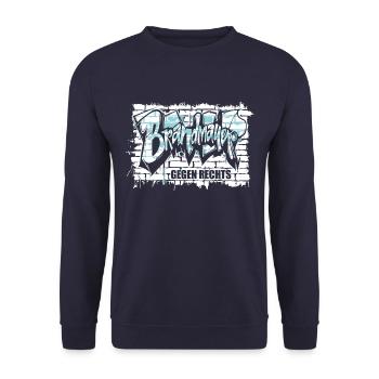 Brandmauer - Gegen Rechts, gegen Hetze - Unisex Pullover - Navy - Vorne - Alina (178cm) & Michal (187cm)
