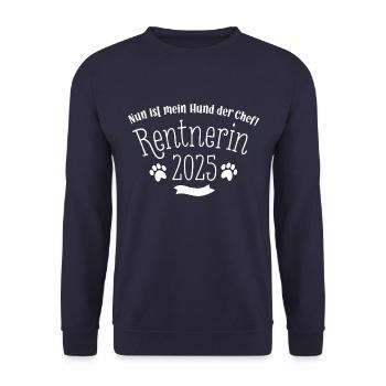 Rentnerin 2025 Geschenk Rente Oma Hund - Unisex Pullover - Navy - Vorne - Alina (178cm) & Michal (187cm)