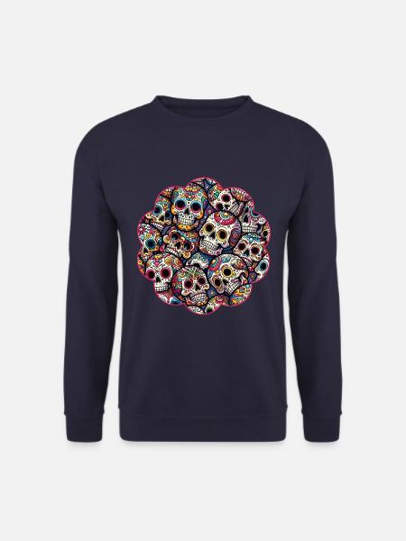 Buntes dekoratives Skullmuster - Unisex Pullover - Navy