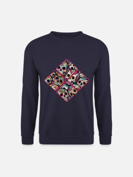 Buntes dekoratives Skullmuster - Unisex Pullover - Navy