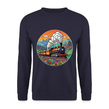 Nostalgic Railway Train of Smoking Locomotive - Unisex Sweatshirt - navy - Front - Alina (178cm) & Michal (187cm)