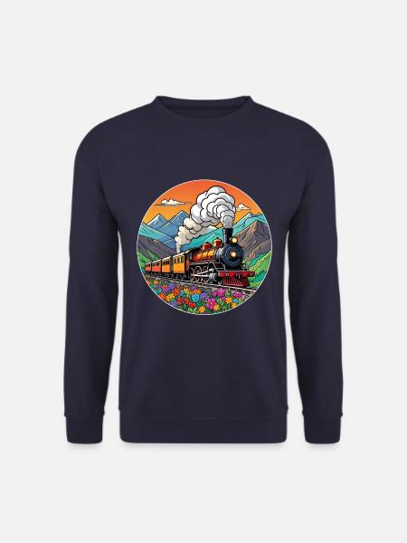 Nostalgischer Eisenbahnzug qualmender Lokomotive - Unisex Pullover - Navy