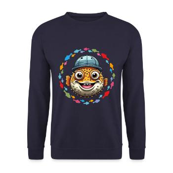 Cool puffer fish with baseball cap - Unisex Sweatshirt - navy - Front - Alina (178cm) & Michal (187cm)