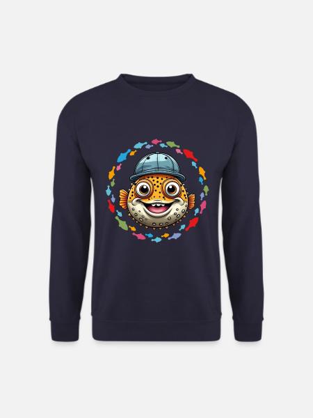 Cooler Kugelfisch mit Basecap - Unisex Pullover - Navy
