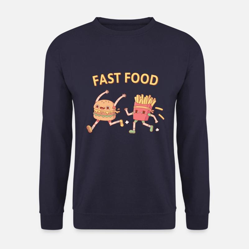 Lustige Fast Food Running Burger und Pommes Frites - Unisex Pullover - Navy