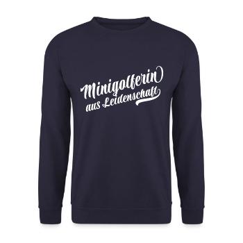 Minigolferin aus Leidenschaft - Miniatur Golf - Unisex Pullover - Navy - Vorne - Alina (178cm) & Michal (187cm)