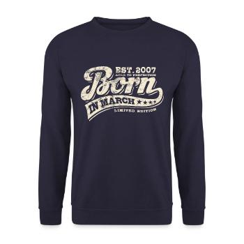 Born in March 2007 - Birthday - Gift - Unisex Sweatshirt - navy - Front - Alina (178cm) & Michal (187cm)