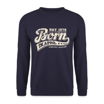 Born in April 1975 - Geburtstag - Geschenk - Unisex Pullover - Navy - Vorne - Alina (178cm) & Michal (187cm)