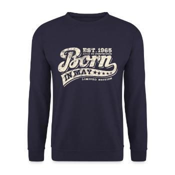 Born in May 1965 - Geburtstag - Geschenk - Unisex Pullover - Navy - Vorne - Alina (178cm) & Michal (187cm)