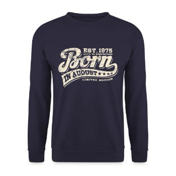 Born in August 1975 - Geburtstag - Geschenk - Unisex Pullover - Navy - Vorne - Alina (178cm) & Michal (187cm)
