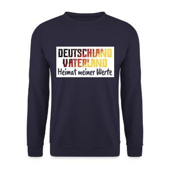 Deutschland - Heimat - Werte - Heimatliebe - Unisex Pullover - Navy - Vorne - Alina (178cm) & Michal (187cm)