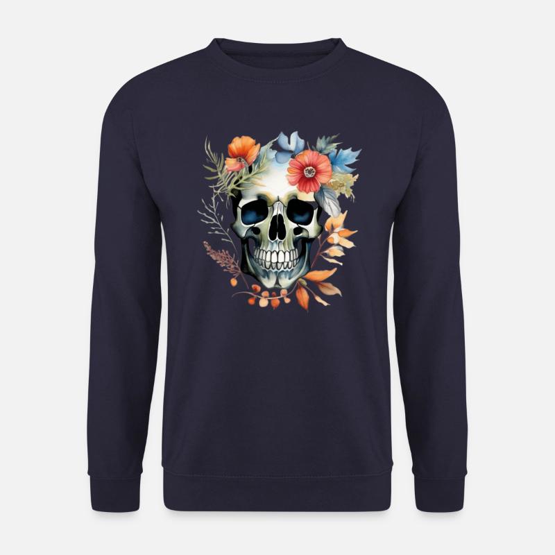 Botanic Skull Art in Bloom - Unisex Sweatshirt - navy