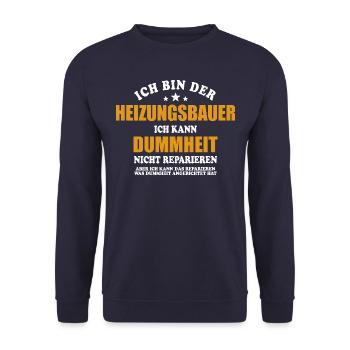 Heizungsbauer - ich kann Dummheit nicht reparieren - Unisex Pullover - Navy - Vorne - Alina (178cm) & Michal (187cm)