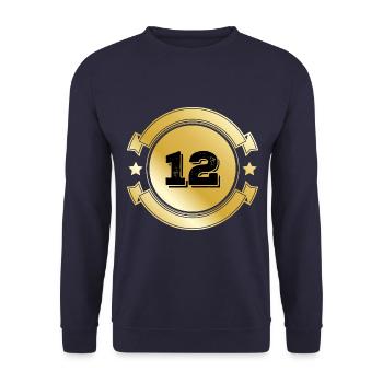 12 Emblème d’or - Sweat-shirt Unisexe - marine - Devant - Alina (178cm) & Michal (187cm)