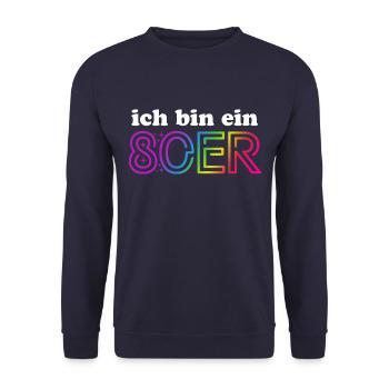 Ich bin ein 80er - bunter Regenbogen - Kostüm - Unisex Pullover - Navy - Vorne - Alina (178cm) & Michal (187cm)