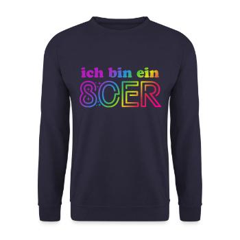 Ich bin ein 80er - bunter Regenbogen - Kostüm - Unisex Pullover - Navy - Vorne - Alina (178cm) & Michal (187cm)