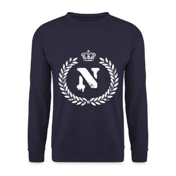 N Buchstabe Wappen - Unisex Pullover - Navy - Vorne - Alina (178cm) & Michal (187cm)