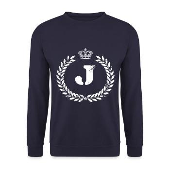 J Buchstabe Wappen - Unisex Pullover - Navy - Vorne - Alina (178cm) & Michal (187cm)