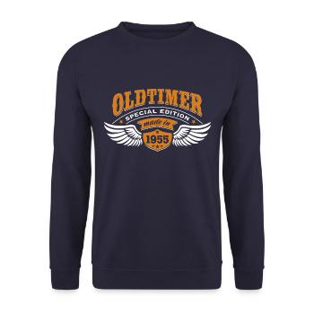 Oldtimer Made in 1955 - Geburtstag - Geschenk - Unisex Pullover - Navy - Vorne - Alina (178cm) & Michal (187cm)