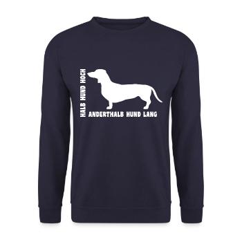 Dackel - Halb Hund hoch anderthalb Hund lang - Unisex Pullover - Navy - Vorne - Alina (178cm) & Michal (187cm)