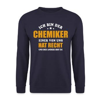 Ich bin der Chemiker - einer von uns hat Recht - Unisex Pullover - Navy - Vorne - Alina (178cm) & Michal (187cm)