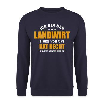 Ich bin der Landwirt - einer von uns hat Recht - Unisex Pullover - Navy - Vorne - Alina (178cm) & Michal (187cm)