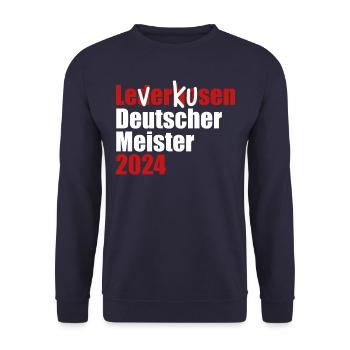 Leverkusen - Deutscher Meister 2024 - Unisex Pullover - Navy - Vorne - Alina (178cm) & Michal (187cm)