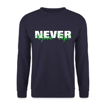 NE JAMAIS ABANDONNER - MOTIVATION - SLOGAN - PERSÉVÉRANCE - Sweat-shirt Unisexe - marine - Devant - Alina (178cm) & Michal (187cm)