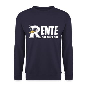 Rente Ente Cartoon - Rente gut alles gut - Unisex Pullover - Navy - Vorne - Alina (178cm) & Michal (187cm)